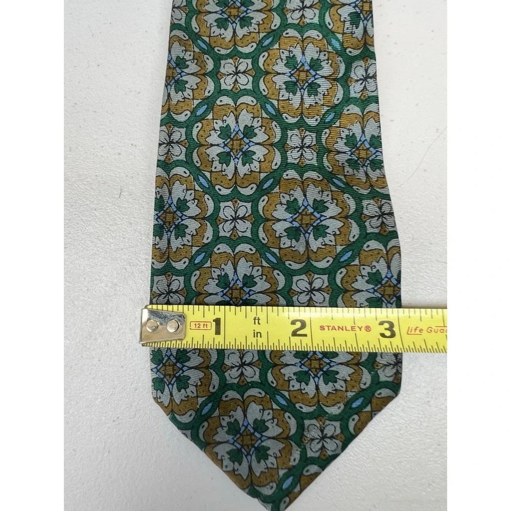 Vintage Stark Bros Since 1922 Tie Green Gold Four Leaf Clover Geometric 55